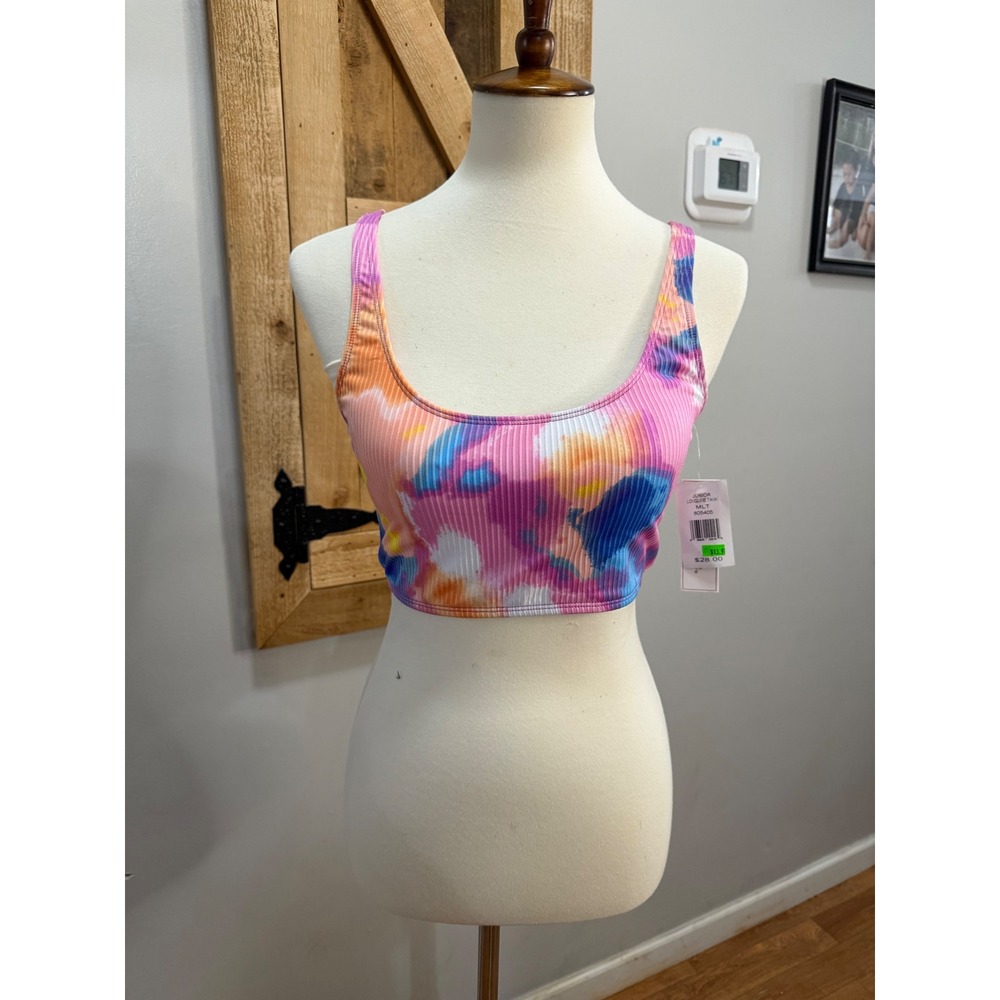 Salt + Cove Junior Longline Tank Tie Dye Ribbed Crop Top Pink Blue Orange L NEW
